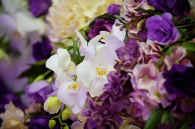 Kompozisyon, çiçekçiler tarafından parti, düğün ya da kutlamada taze çiçeklerden yapıldı..