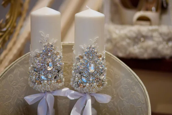 Κεριά Διακόσμηση Γαμήλιο Εορταστικό Τραπέζι — Φωτογραφία Αρχείου