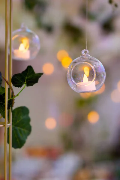 Žárovky Formě Svíček Jsou Skleněných Baňkách Dekorace Pro Svatbu Nebo — Stock fotografie