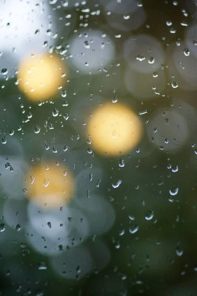 Gotas Lluvia Condensación Vidrio Frío Otoño Invierno —  Fotos de Stock