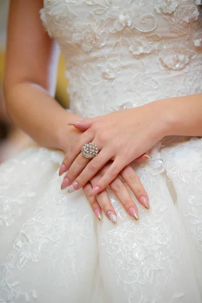 Elegant Female Hands Bride White Dress — Stock Photo, Image