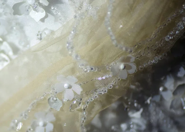 Кружево Вышивка Бусами Ткани Свадебные Платья — стоковое фото