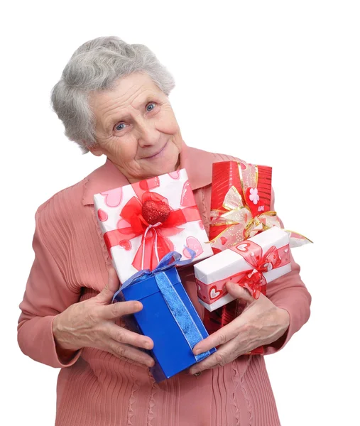 Grand-mère avec des cadeaux — Photo