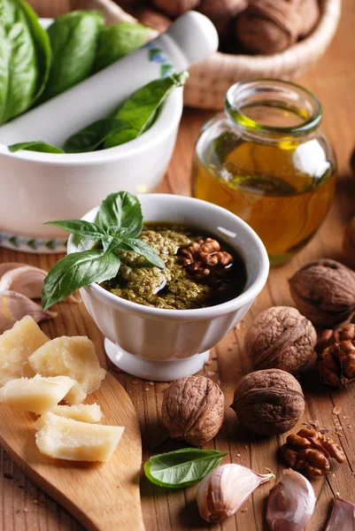 Pesto in white bowl — Stock Photo, Image