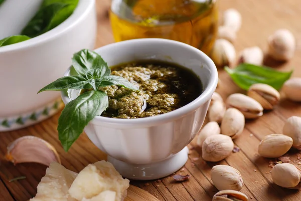 Pesto in white bowl — Stock Photo, Image