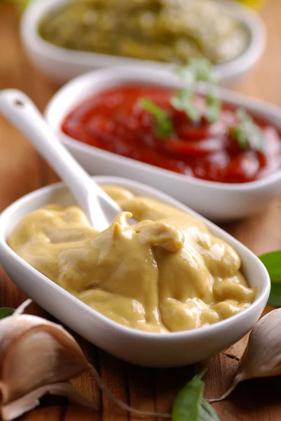 Mustard and other sauces — Stock Photo, Image