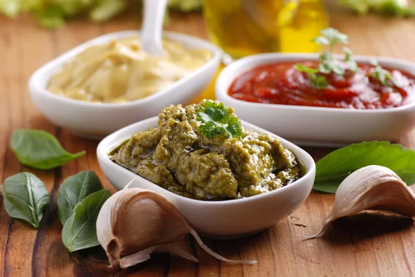 Pesto and other sauces — Stock Photo, Image