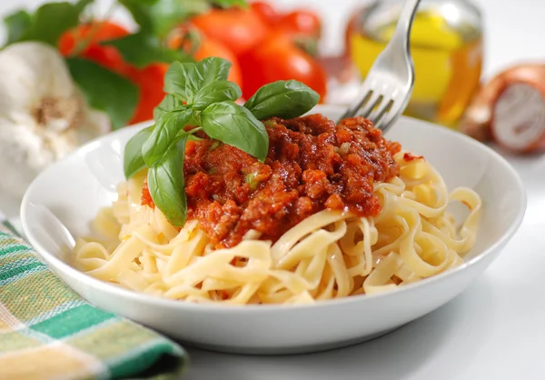 Tagliatelle with meat sauce — Stock Photo, Image