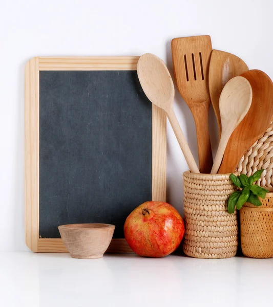 Kitchenware with blackboard — Stock Photo, Image