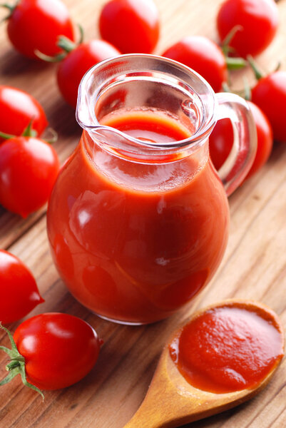 tomato juice in glass jug