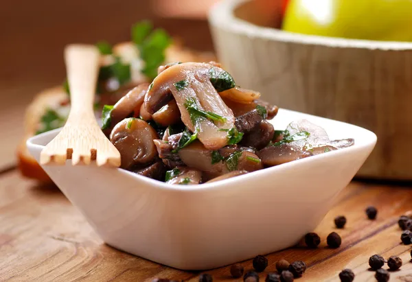 Sauteed mushrooms photographed in closeup — Stock Photo, Image