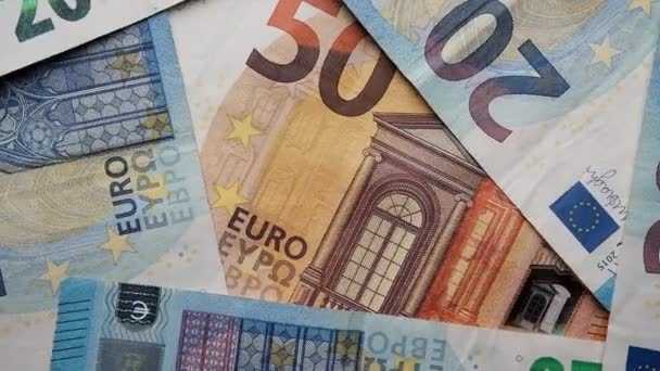 Roterende Diverse Eurobankbiljetten Close — Stockvideo