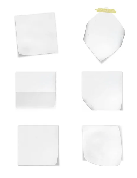 Coleção de vários papéis de nota branca sobre fundo branco — Fotografia de Stock