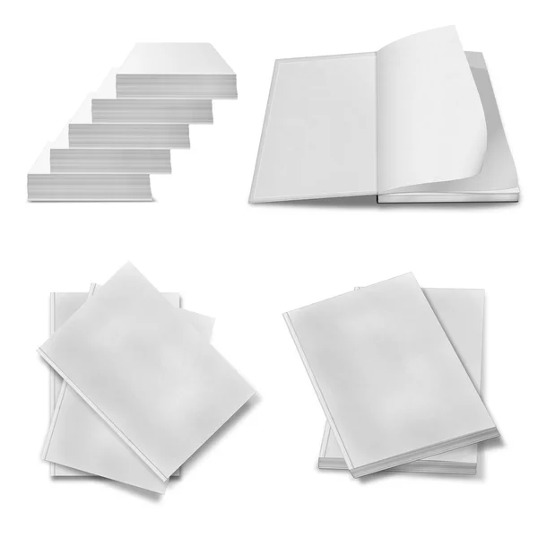 Kolekce různých prázdné bílé knihy na bílém pozadí. — Stock fotografie