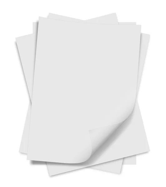 Close up of stack of papers with curl on white background — Stock Photo, Image