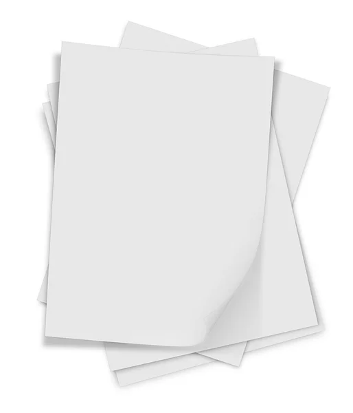 Close up of stack of papers with curl on white background — Stock Photo, Image