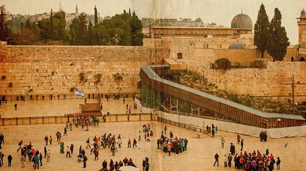 Mur de l'Ouest, Mont du Temple, Jérusalem. Photo en vieux style d'image couleur . — Photo