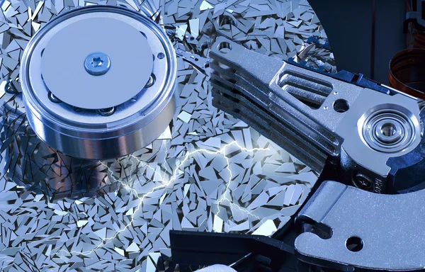 Hard disk detail with surface splinters — Stock Photo, Image