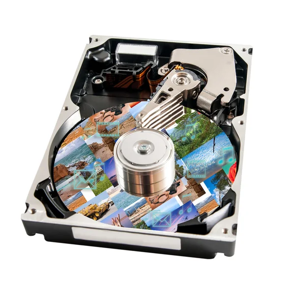 Hard disk detail with media data this on a surface with media data this on a surface — Stock Photo, Image