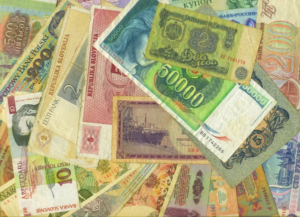 Kleurrijke oude wereld papieren geld achtergrond — Stockfoto