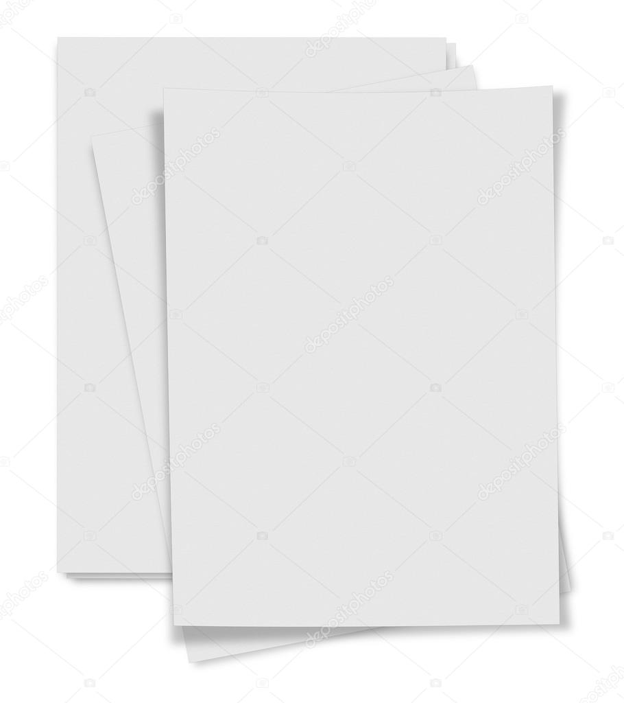 close up stack of papers on white background