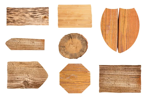 Colección de varios letreros de madera vacíos sobre fondo blanco —  Fotos de Stock