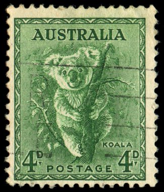 Avustralya - yaklaşık 1937: yaklaşık 1937 koala Avustralya tarafından damga basılmış gösterir