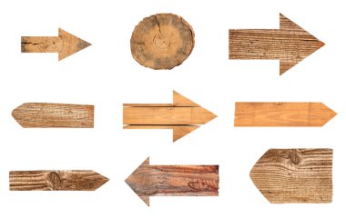 collection of various empty wooden sign on white background clipart