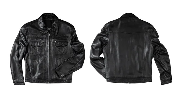 Black Leather Jackets Isolated White Front Back Views — Stock Photo, Image