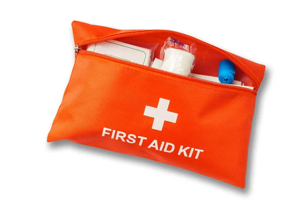 Open First Aid Kit Isolated White Ready Clipping Path — Stock fotografie