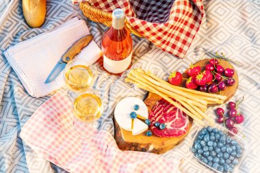 Yaz otlağında battaniyede piknik..