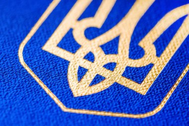 Pasaportun kapağında Ukrayna arması var..