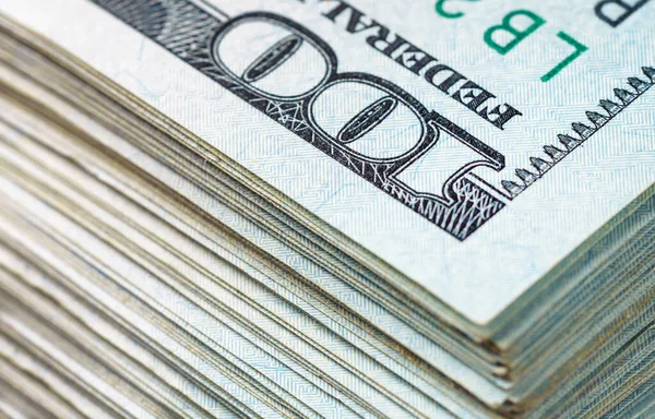 Montón Dólares Americanos Cerca Enfoque Selectivo Pila Billetes Dinero Usd — Foto de Stock
