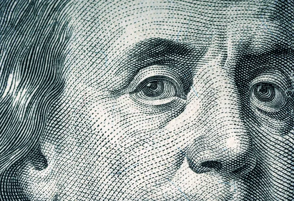 Ojos Benjamin Franklin Billete Cien Dólares Macro Fotografía — Foto de Stock