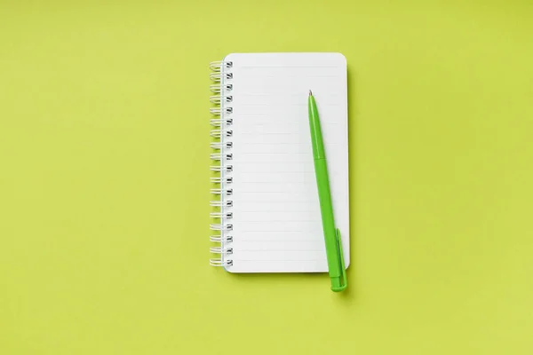 Mockup Empty Spring Notebook Pen Fresh Green Background Copy Space — Stock fotografie