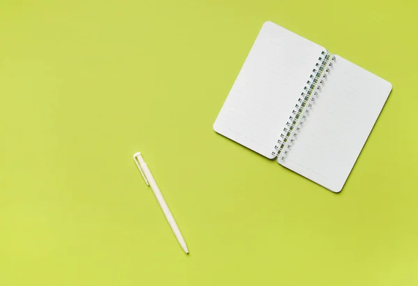 Mockup Empty Spring Notebook Pen Fresh Green Background Copy Space — 스톡 사진