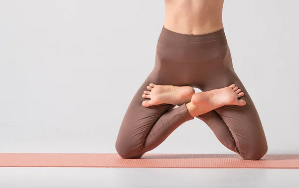 Yoga Background Lotus Pose Standing Knees Keeping Balance Difficult Yoga — Fotografia de Stock