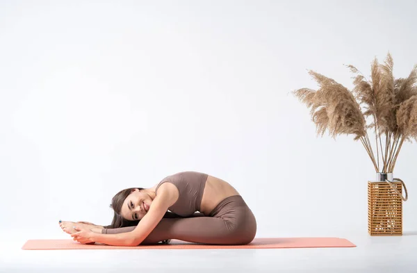 Yoga Stretching Workout Young Asian Woman Training Sports Mat — Stock fotografie