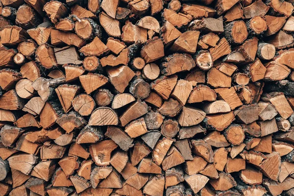 Picturesque Wall Firewood Logs Rustic Background Wooden Pile Texture Chopped — 图库照片