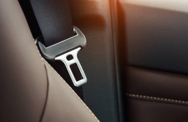 Modern bir arabada emniyet kemeri. Görüntüyü kapat.