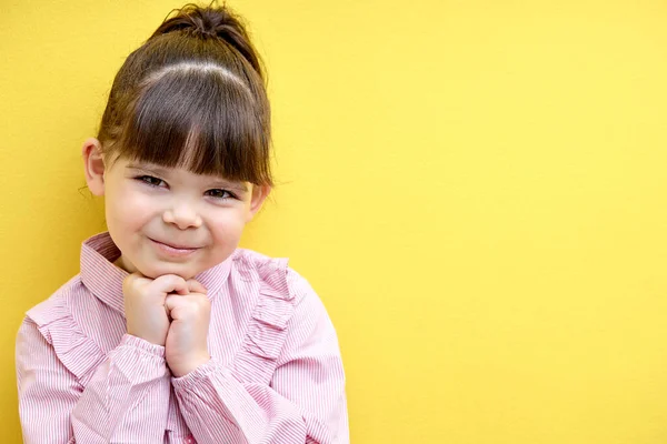 Portrait Cute Child Girl Pink Blouse Looking Camera Posing Isolated — Foto Stock