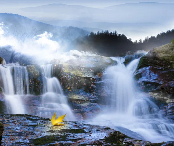 Herbstblätter am Wasserfall — Stockfoto