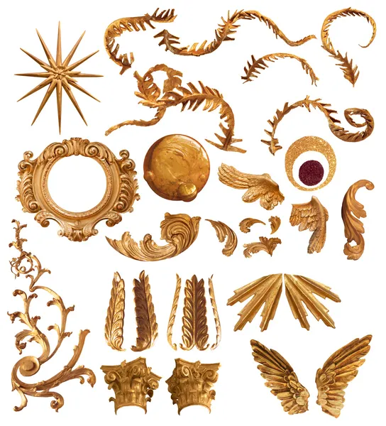 Colección de formas de plumas en oro —  Fotos de Stock
