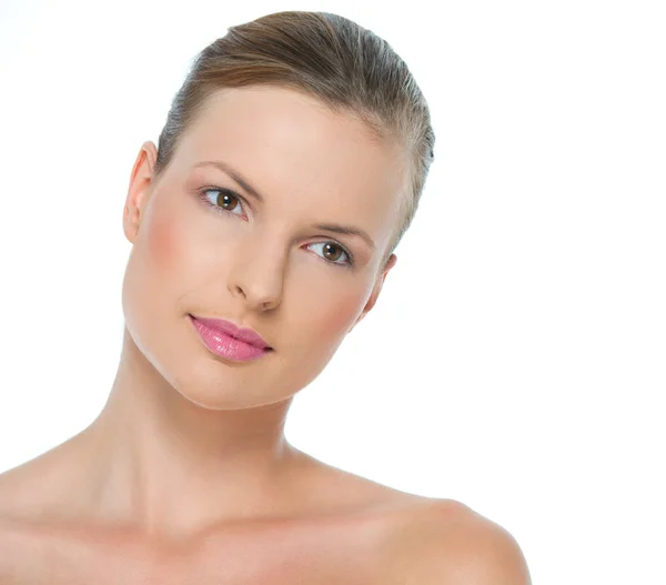 Retrato de belleza de una joven soñadora aislada en blanco —  Fotos de Stock