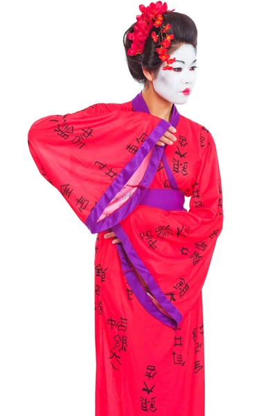 Portrait of geisha dancing isolated on white — Stock Photo, Image