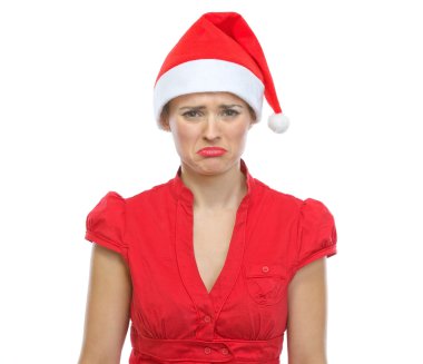 Noel Baba şapkası üzgün genç kadın portresi