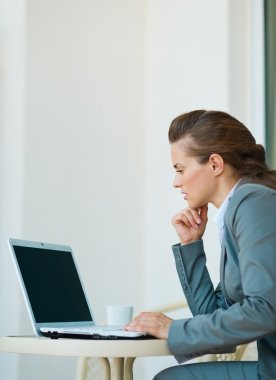 Dizüstü bilgisayarda çalışan iş kadını