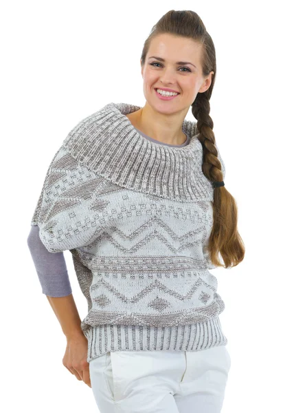 Portrait of happy woman in sweater — Stock Photo, Image