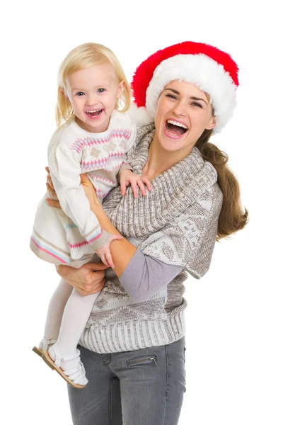 Portrait de Noël de mère heureuse et bébé fille — Photo