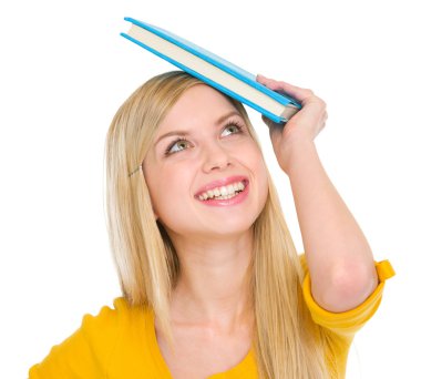 kitap ile mutlu öğrenci kız portresi